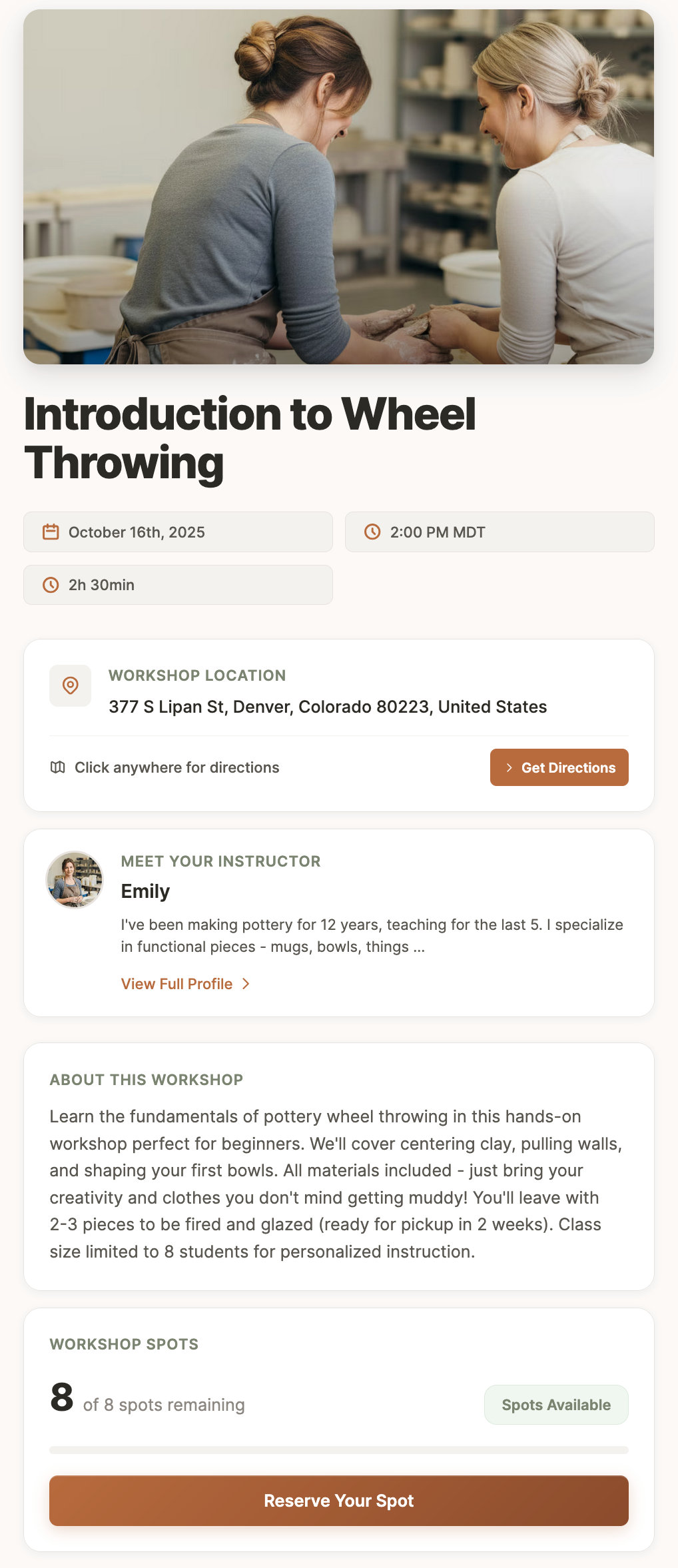MicroGather Event Page - Professional workshop booking page